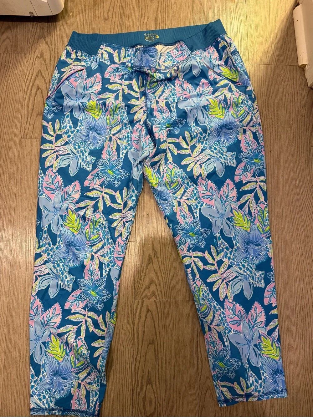 Lilly Pulitzer Blue Floral Leggings with Pink & Neon Accents